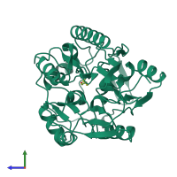 PDB entry 1jdw coloured by chain, side view.