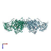 PDB entry 1jdy coloured by chain, top view.