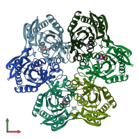 PDB entry 1je1 coloured by chain, front view.
