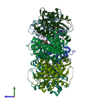 PDB entry 1je1 coloured by chain, side view.