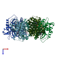 PDB entry 1je1 coloured by chain, top view.