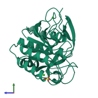 PDB entry 1jea coloured by chain, side view.