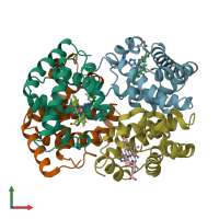 PDB entry 1jeb coloured by chain, front view.
