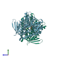 PDB entry 1jeh coloured by chain, side view.