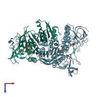 PDB entry 1jeh coloured by chain, top view.