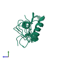 PDB entry 1jei coloured by chain, ensemble of 10 models, side view.