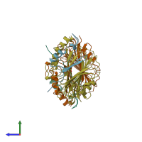 PDB entry 1jen coloured by chain, side view.