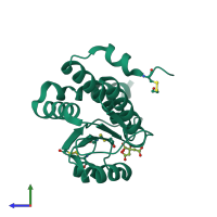 PDB entry 1jeo coloured by chain, side view.