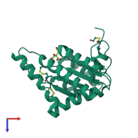PDB entry 1jeo coloured by chain, top view.