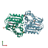 PDB entry 1jep coloured by chain, front view.