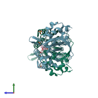 PDB entry 1jep coloured by chain, side view.