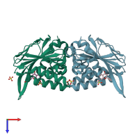 PDB entry 1jep coloured by chain, top view.