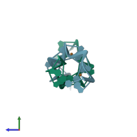 PDB entry 1jes coloured by chain, side view.