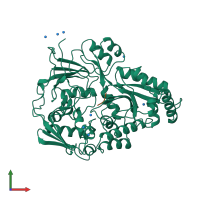PDB entry 1jeu coloured by chain, front view.