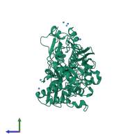 PDB entry 1jeu coloured by chain, side view.