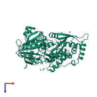 PDB entry 1jeu coloured by chain, top view.