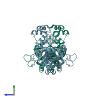 PDB entry 1jez coloured by chain, side view.
