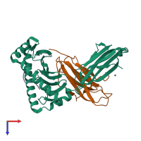 PDB entry 1jf1 coloured by chain, top view.