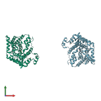 PDB entry 1jfa coloured by chain, front view.