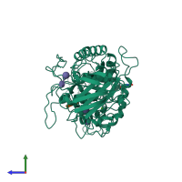 Monomeric assembly 1 of PDB entry 1jfh coloured by chemically distinct molecules, side view.