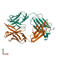 PDB entry 1jfq coloured by chain, front view.