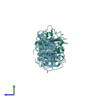 PDB entry 1jfr coloured by chain, side view.