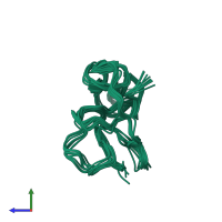 PDB entry 1jfw coloured by chain, ensemble of 11 models, side view.