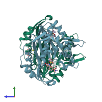 PDB entry 1jg0 coloured by chain, side view.