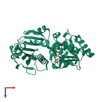 PDB entry 1jg6 coloured by chain, top view.