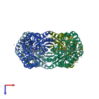 PDB entry 1jg8 coloured by chain, top view.