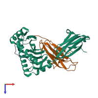 Hetero trimeric assembly 1 of PDB entry 1jgd coloured by chemically distinct molecules, top view.