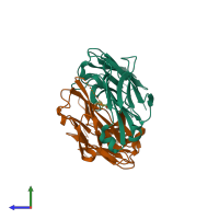 Hetero dimeric assembly 1 of PDB entry 1jgl coloured by chemically distinct molecules, side view.