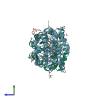 PDB entry 1jgm coloured by chain, side view.