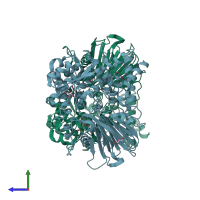 PDB entry 1jgt coloured by chain, side view.
