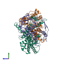 PDB entry 1jgx coloured by chain, side view.