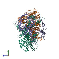 PDB entry 1jh0 coloured by chain, side view.