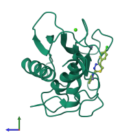 PDB entry 1jh1 coloured by chain, side view.