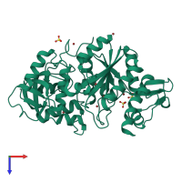 PDB entry 1jhd coloured by chain, top view.