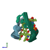 PDB entry 1jhi coloured by chain, ensemble of 10 models, side view.