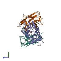 PDB entry 1jhl coloured by chain, side view.