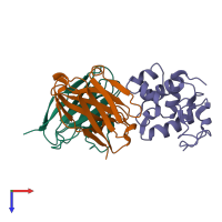 PDB entry 1jhl coloured by chain, top view.