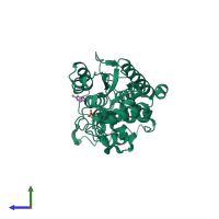 PDB entry 1jhm coloured by chain, side view.