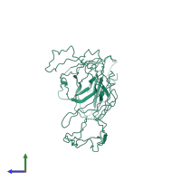 PDB entry 1jhn coloured by chain, side view.