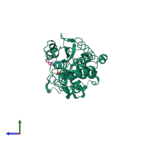 PDB entry 1jhp coloured by chain, side view.