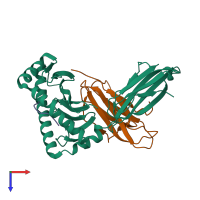 PDB entry 1jht coloured by chain, top view.