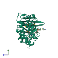 PDB entry 1ji0 coloured by chain, side view.