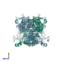 PDB entry 1ji2 coloured by chain, side view.