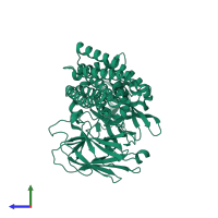PDB entry 1ji6 coloured by chain, side view.