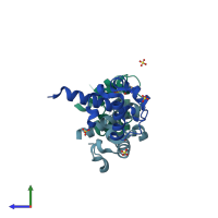 PDB entry 1ji7 coloured by chain, side view.