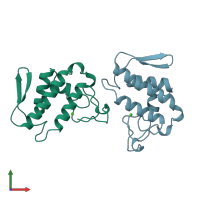 PDB entry 1jia coloured by chain, front view.